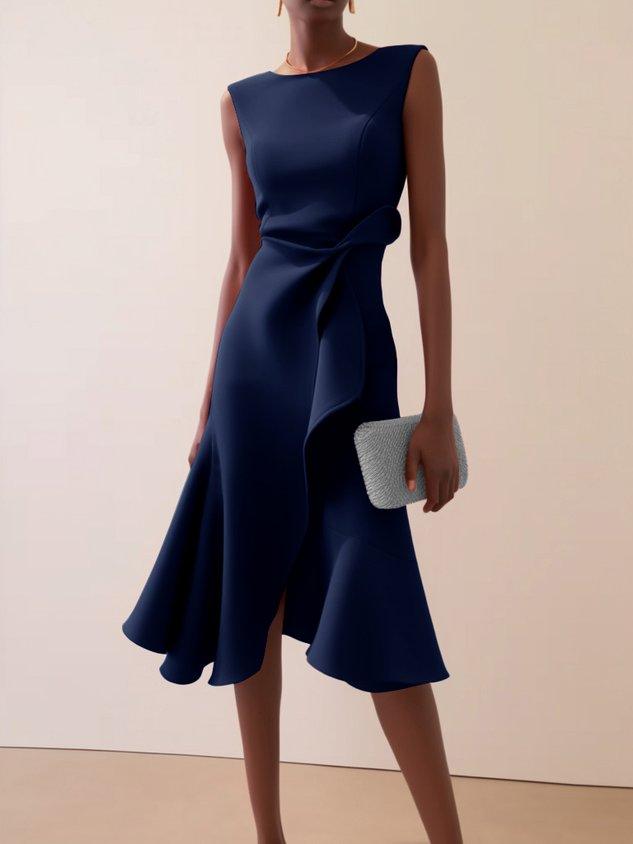 Abito Midi Elegante Senza Maniche con Twist in Vita Giorno e Sera