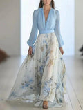 Abito Maxi con Stampa Floreale e Scollo a V