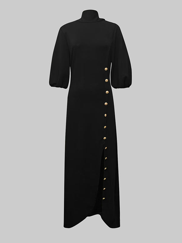 Abito Maxi Elegante con Bottoni Laterali